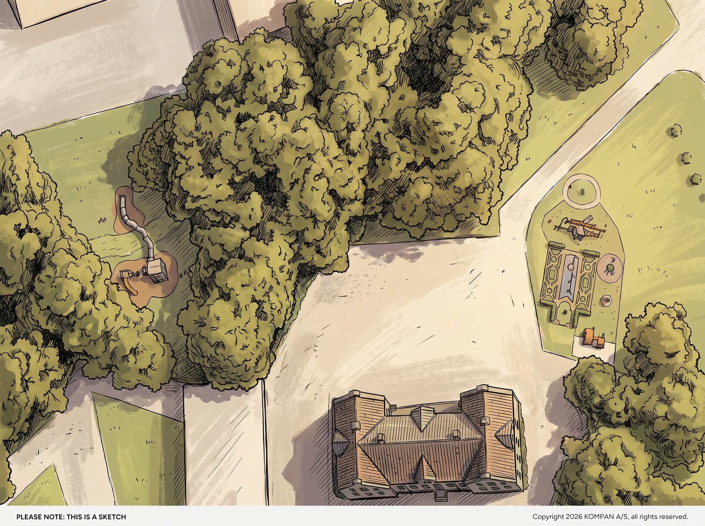 Illustration ovanifr&aring;n p&aring; generationsparken i &Ouml;sterbybruk. 